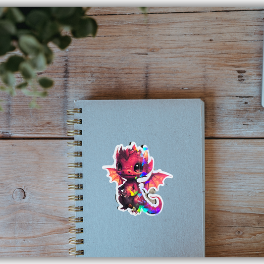 Water-Resistant Holographic Red Baby Dragon Sticker