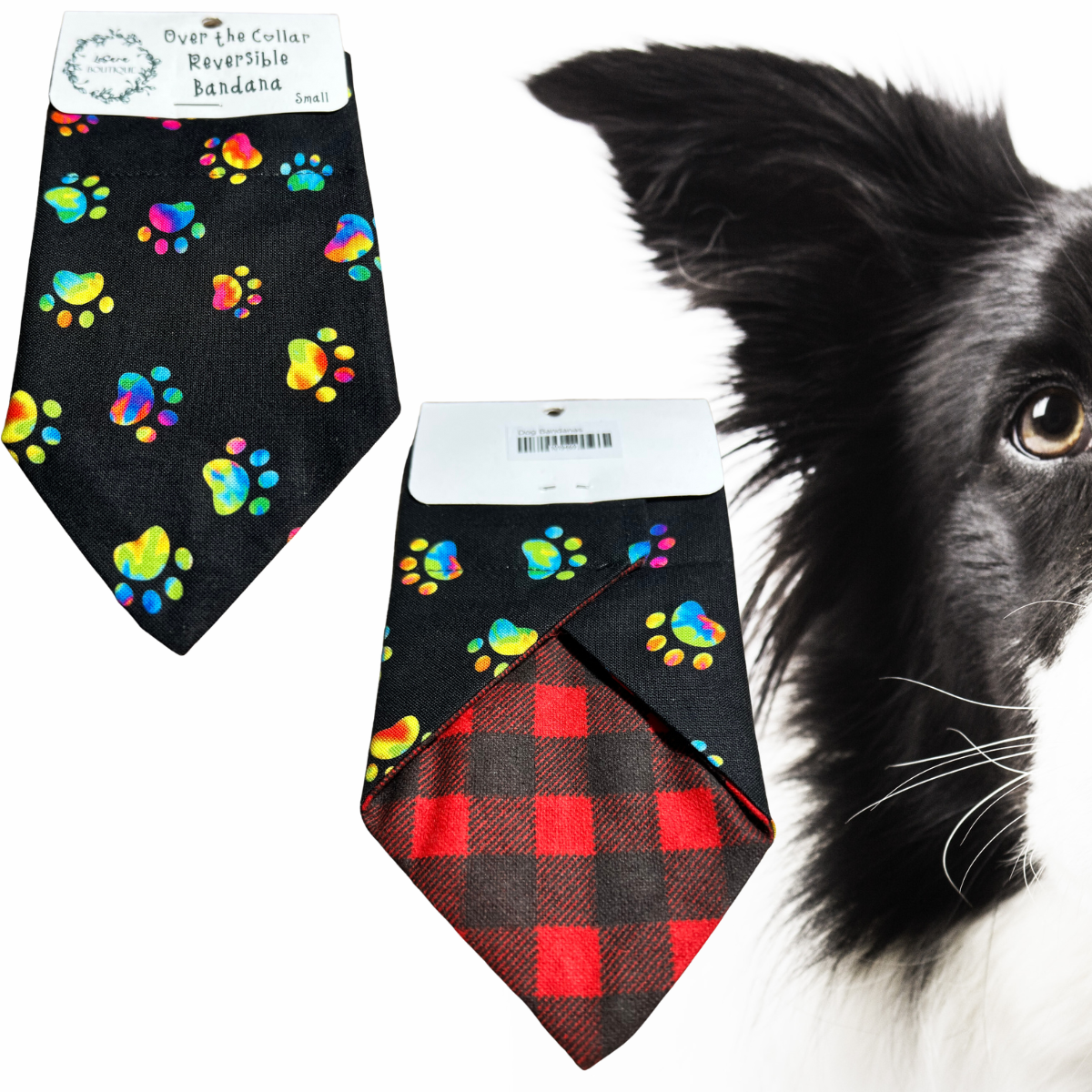 Small Reversible Over-the-Collar Dog Bandana (8" Wide by 6" Long)