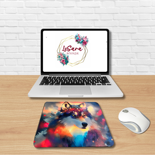 Vibrant Watercolor Wolf Mouse Pad