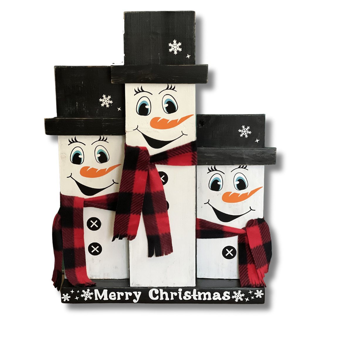 Cheerful Wooden Snowmen Trio