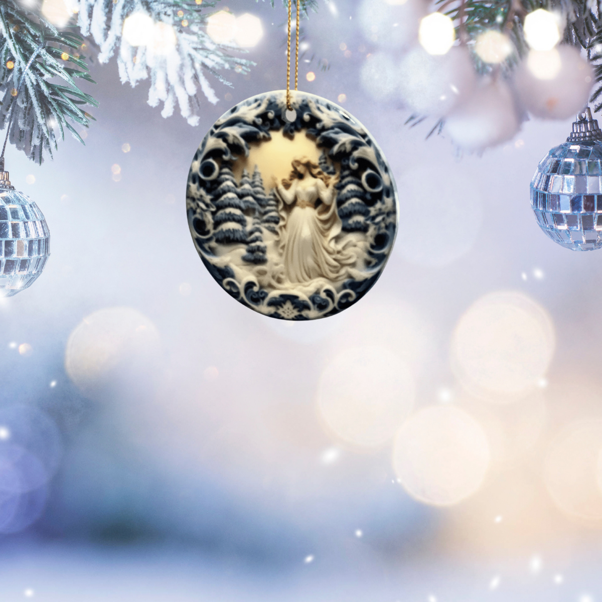 Elegant 3D Ceramic Christmas Angel Ornament