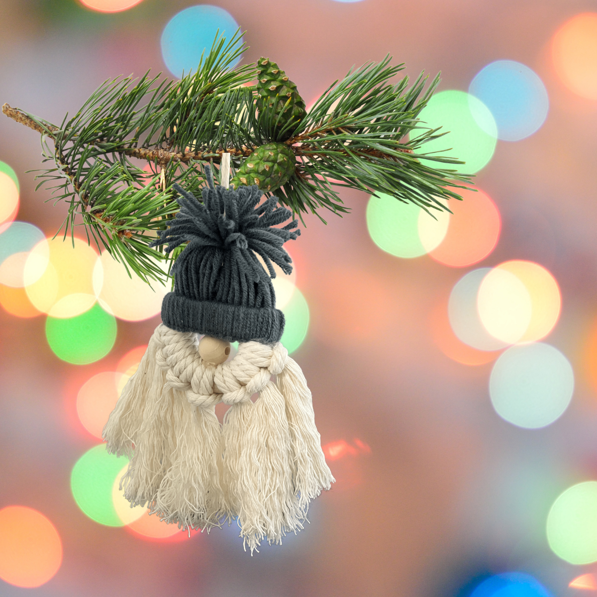 Boho-Chic Wood and Yarn Macramé Gnome Ornament